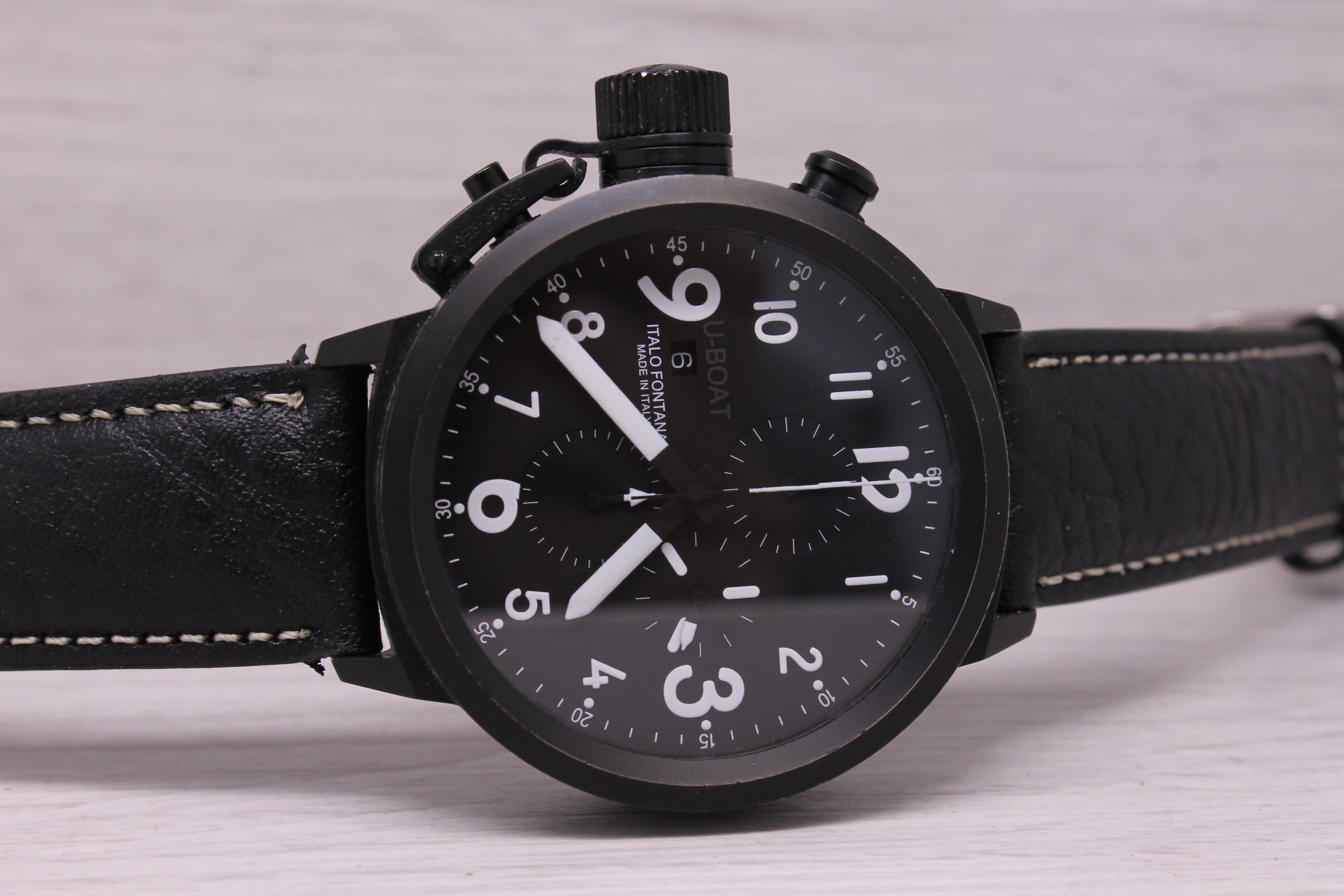 U-BOAT Flightdeck Mens 50mm Black PVD Chronograph Watch U-7750/50 w/ Box Strap