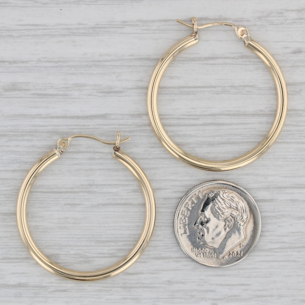 Gray Round Hoop Earrings 14k Yellow Gold Snap Top Hoops 30mm x 2mm