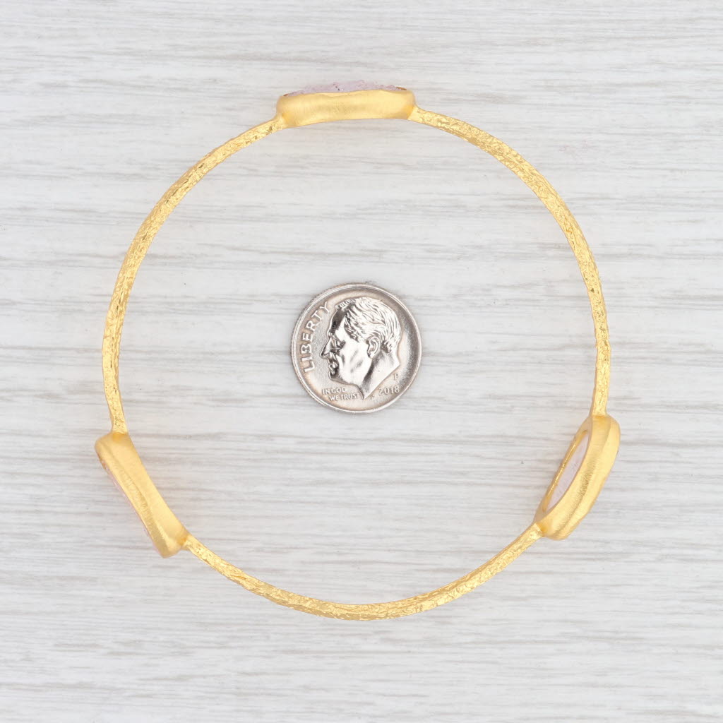 New Nina Nguyen Sand Druzy Quartz Bangle Bracelet Sterling Silver 22k Vermeil