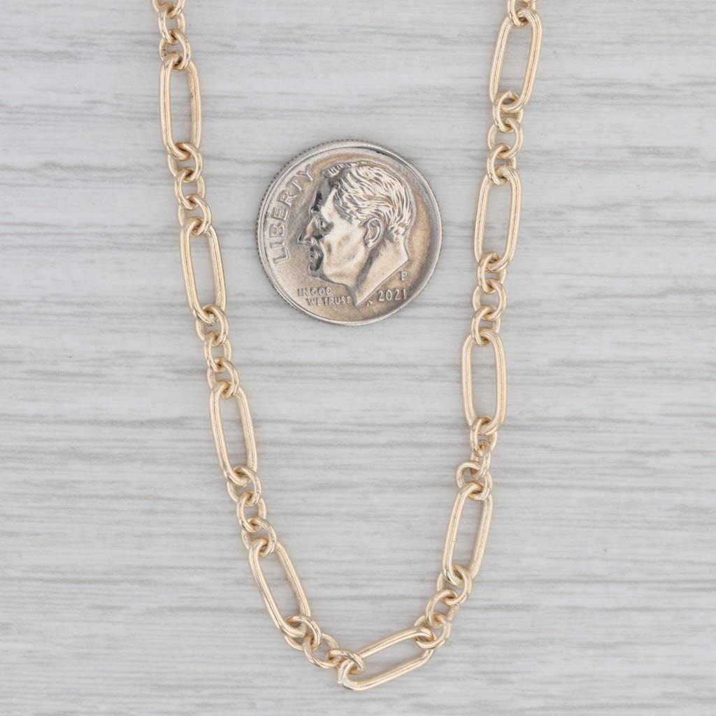 Gray Oval & Round Links Cable Chain Necklace 14k Yellow Gold Long 26.25" 4.5mm