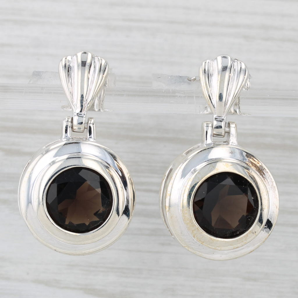 Light Gray 8.75ctw Smoky Quartz Round Solitaire Drops Sterling Silver