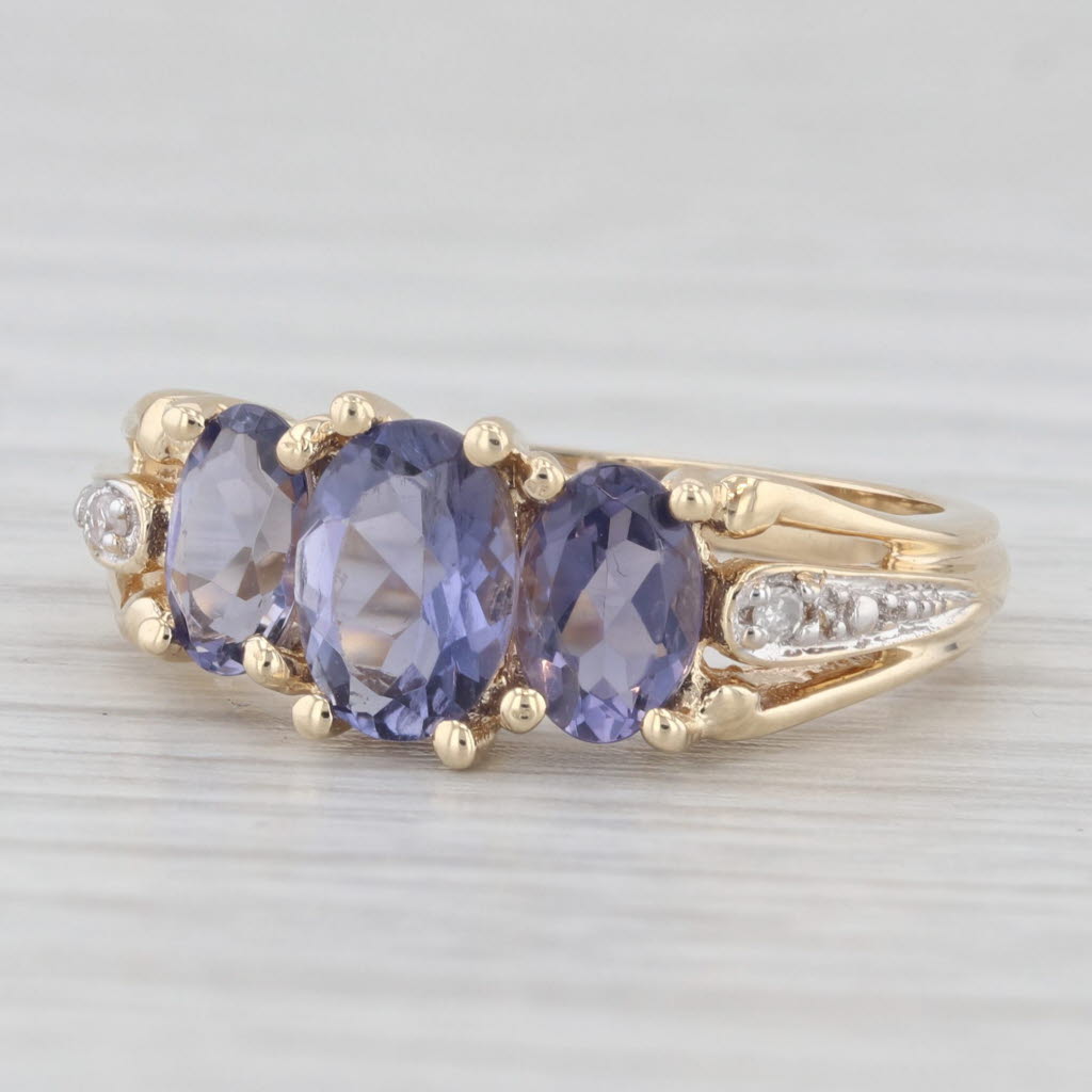 Light Gray 1.27ctw Iolite 3-Stone Ring 10k Yellow Gold Size 6.25 Diamond Accents