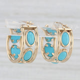Lab Created Turquoise Hoop Earrings 14k Yellow Gold Snap Top Round Hoops