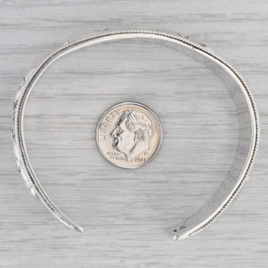 Gray Elephant Pattern Cuff Bracelet Sterling Silver Statement 7" 20.8mm