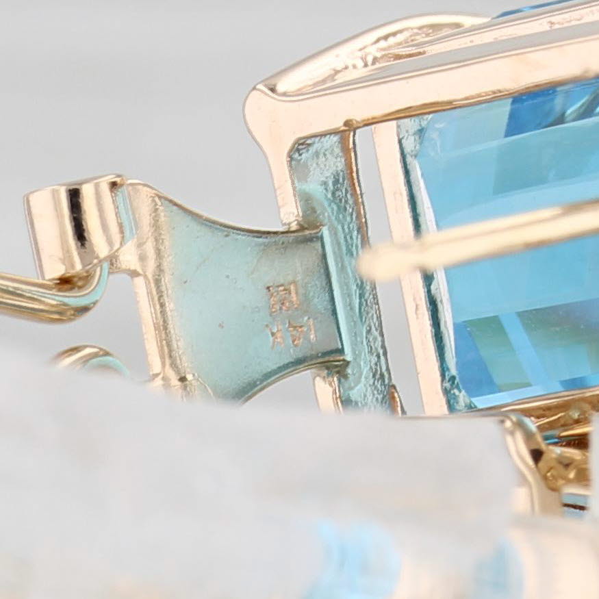 Light Gray 20.50ctw Blue Topaz Drop Earrings 14k Gold Emerald Cut Solitaires Omega Backs