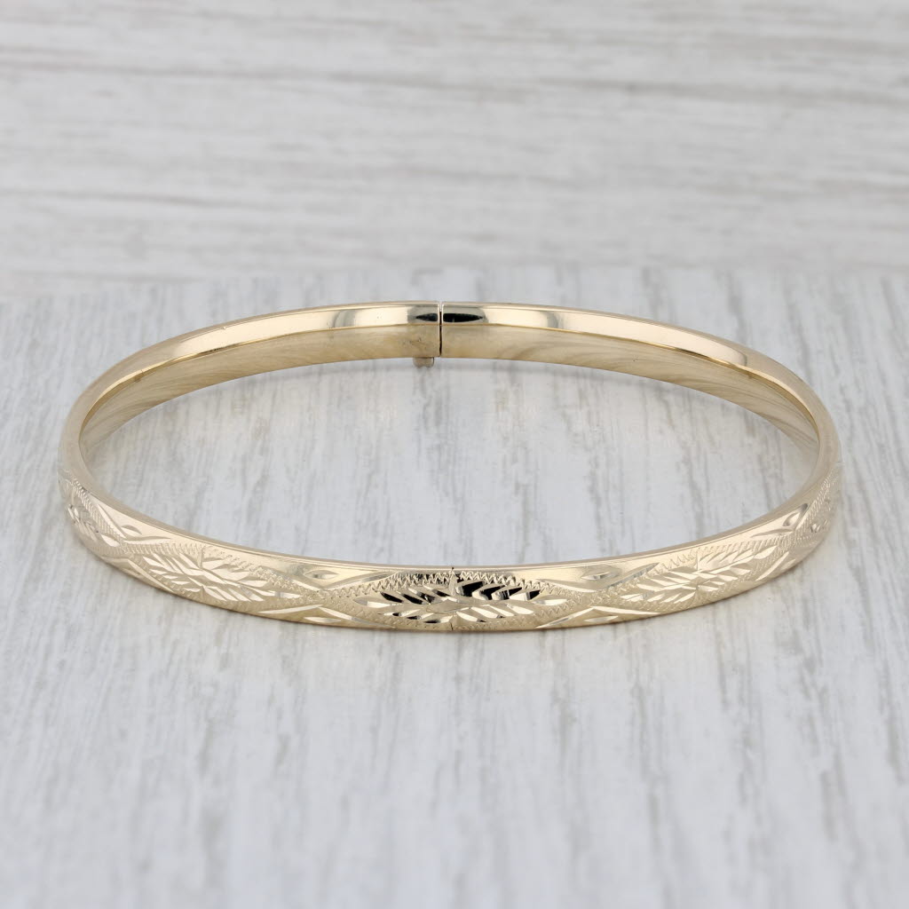 Gray Etched Bangle Bracelet 14k Yellow Gold 8" 5mm Milor Spain