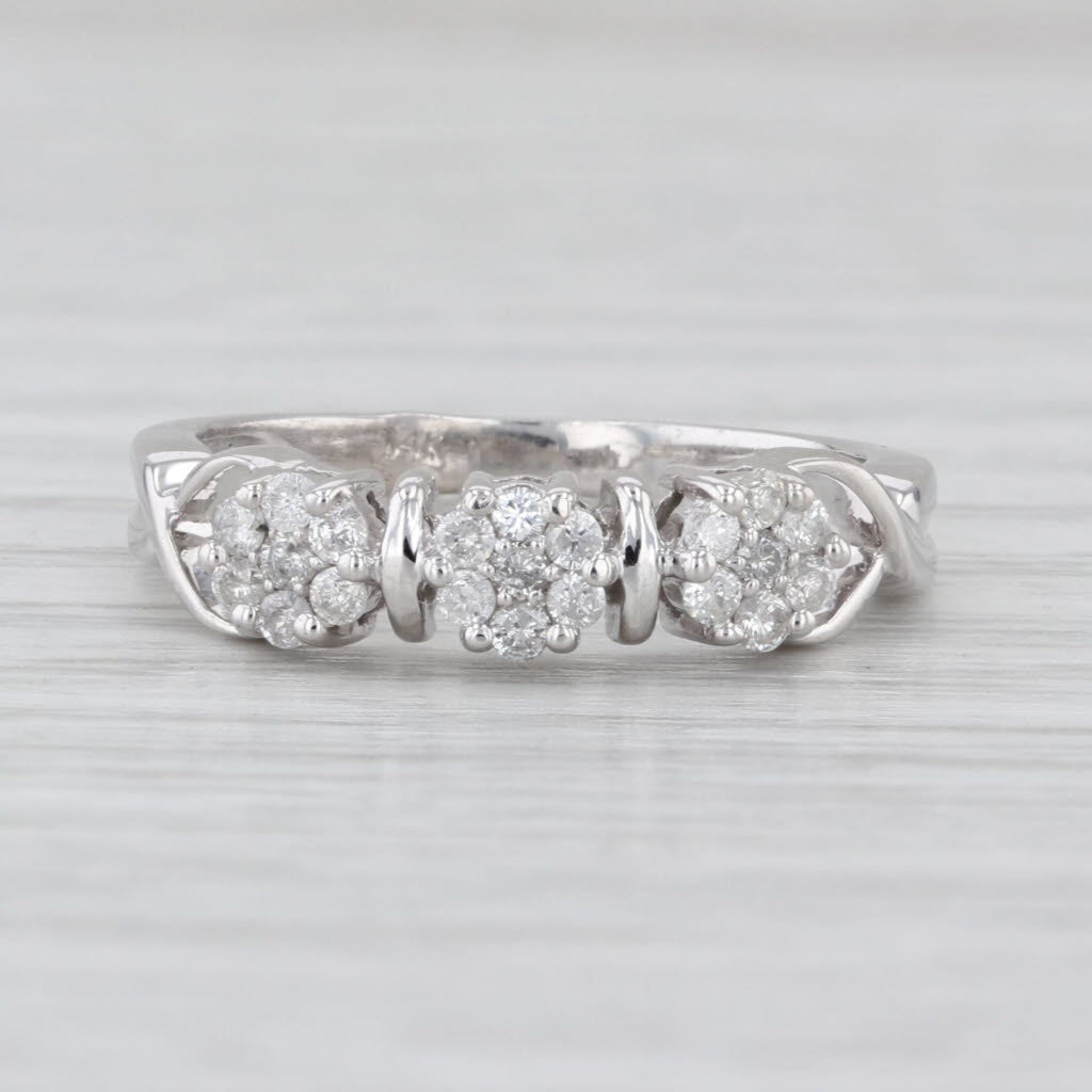 0.27ctw Diamond Flower Clusters Ring 14k White Gold Size 6 Stackable Bridal