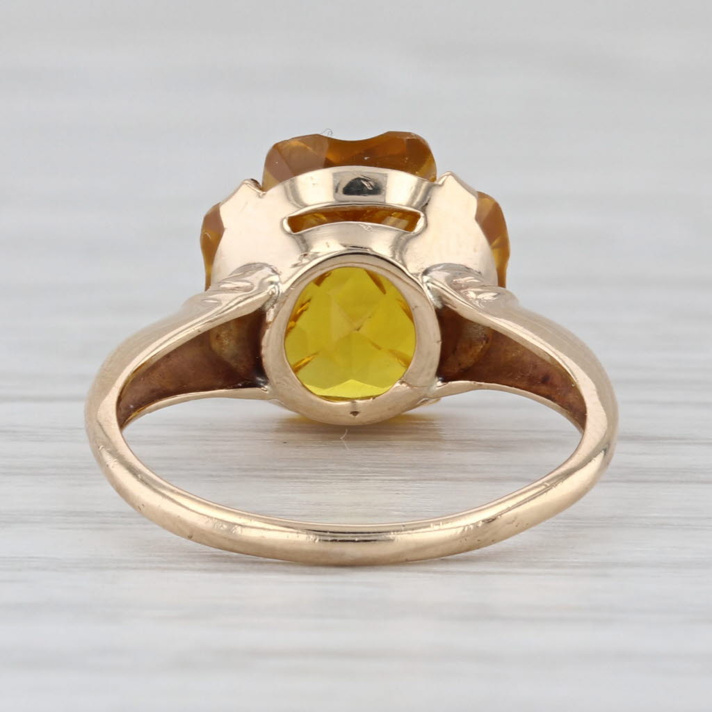 Lab Created Yellow Sapphire Shamrock Clover Flower Ring 10k Yellow Gold Size 5