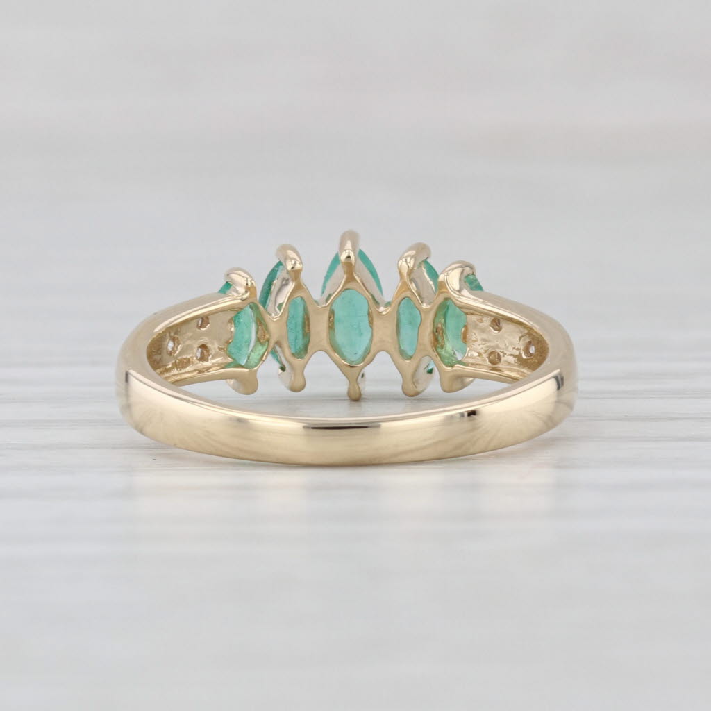 0.66ctw Emerald Diamond Ring 10k Yellow Gold Size 6 Tiered 5-Stone