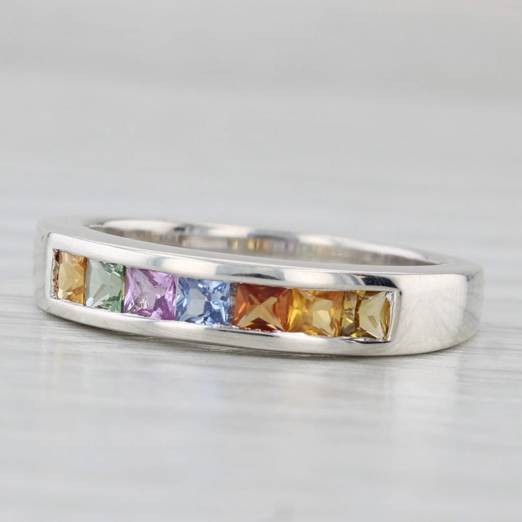 Light Gray 0.91ctw Rainbow Sapphires Ring Sterling Silver Size 6.25 Stackable Band COA
