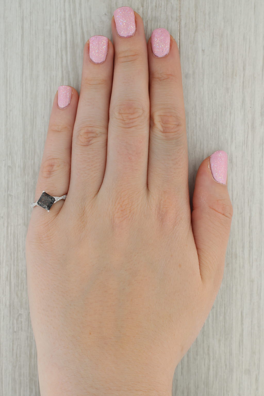 Dark Gray 1.80ctw Rutilated Tourmaline Cubic Zirconia Ring 10k White Gold Size 7.25