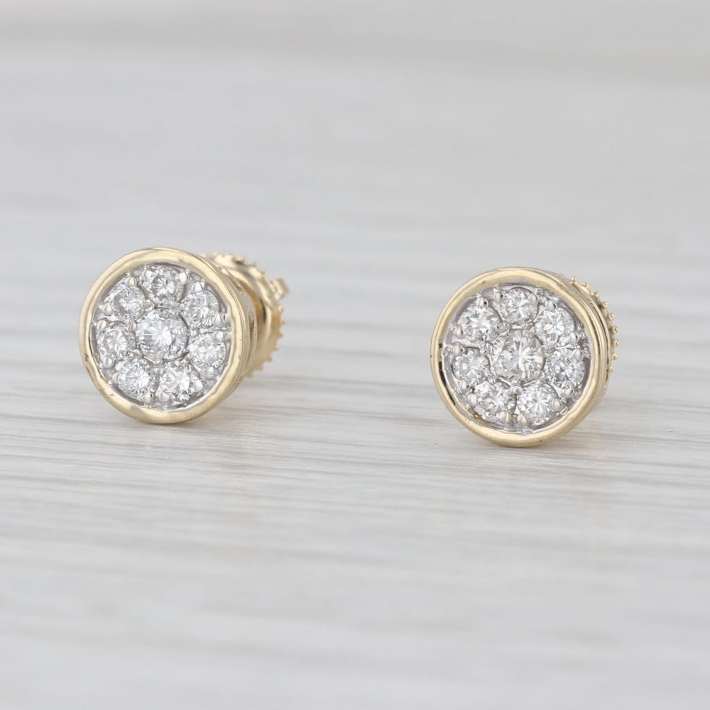 New 0.38ctw Diamond Cluster Stud Earrings 14k Yellow Gold Screw Backs Studs