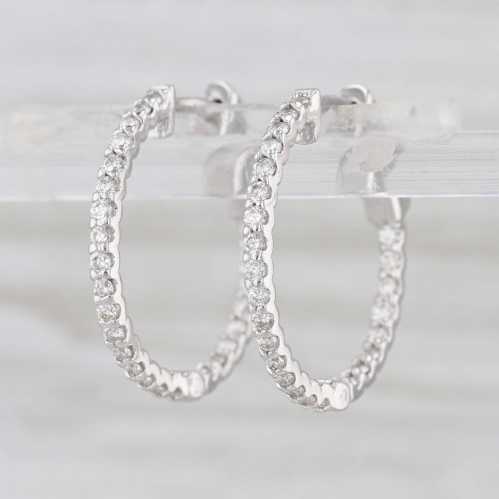0.50ctw Diamond Inside Out Hoop Earrings 18k White Gold Snap Top Hoops