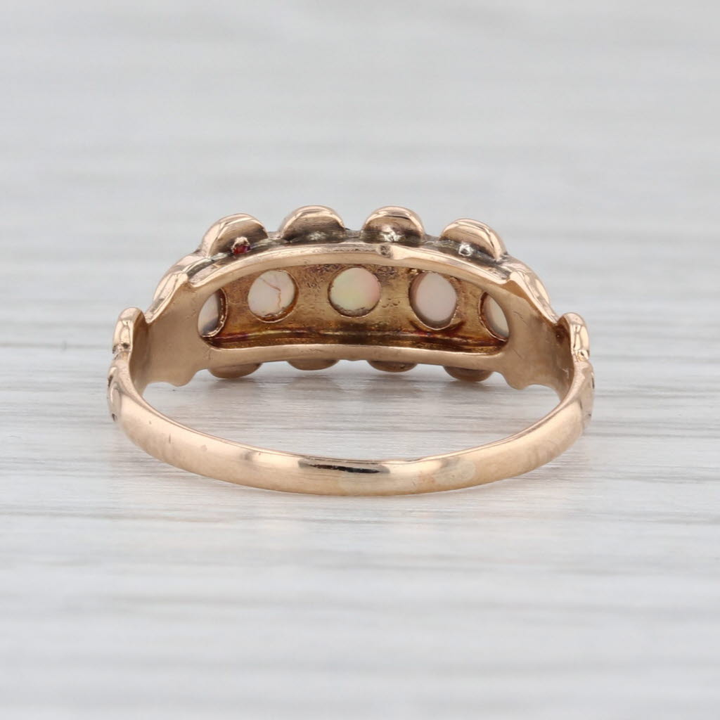 Victorian Lab Created Ruby Garnet Opal 10k Yellow Gold Size 5.5 Antique