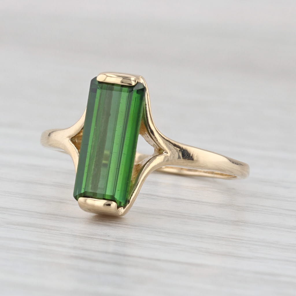2ct Green Tourmaline Solitaire Ring 14k Yellow Gold Size 8