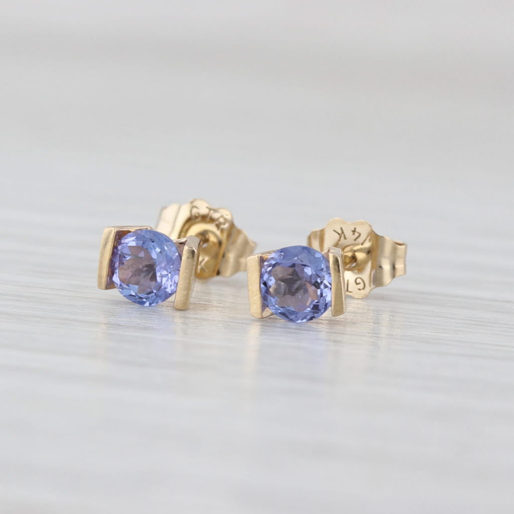 0.48ctw Round Tanzanite Stud Earrings 14k Yellow Gold Solitaire Studs