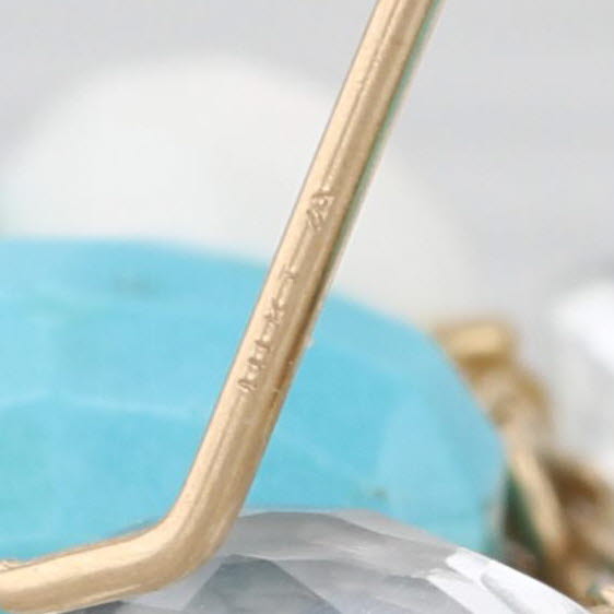 Turquoise Quartz Topaz Briolette Dangle Earrings 14k Yellow Gold Hook Post Drops
