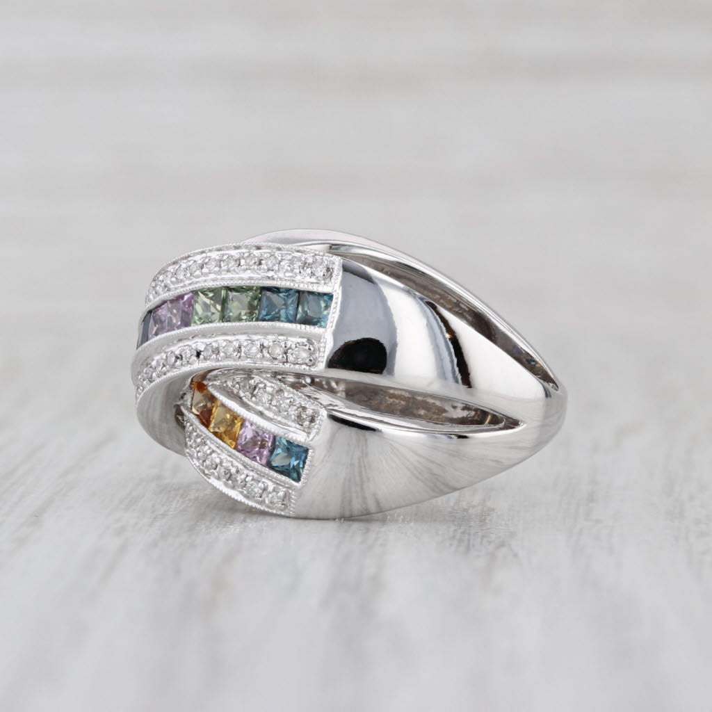 2.18ctw Multicolor Sapphire Diamond Crossover Ring 14k Gold Size 8.25 Cocktail