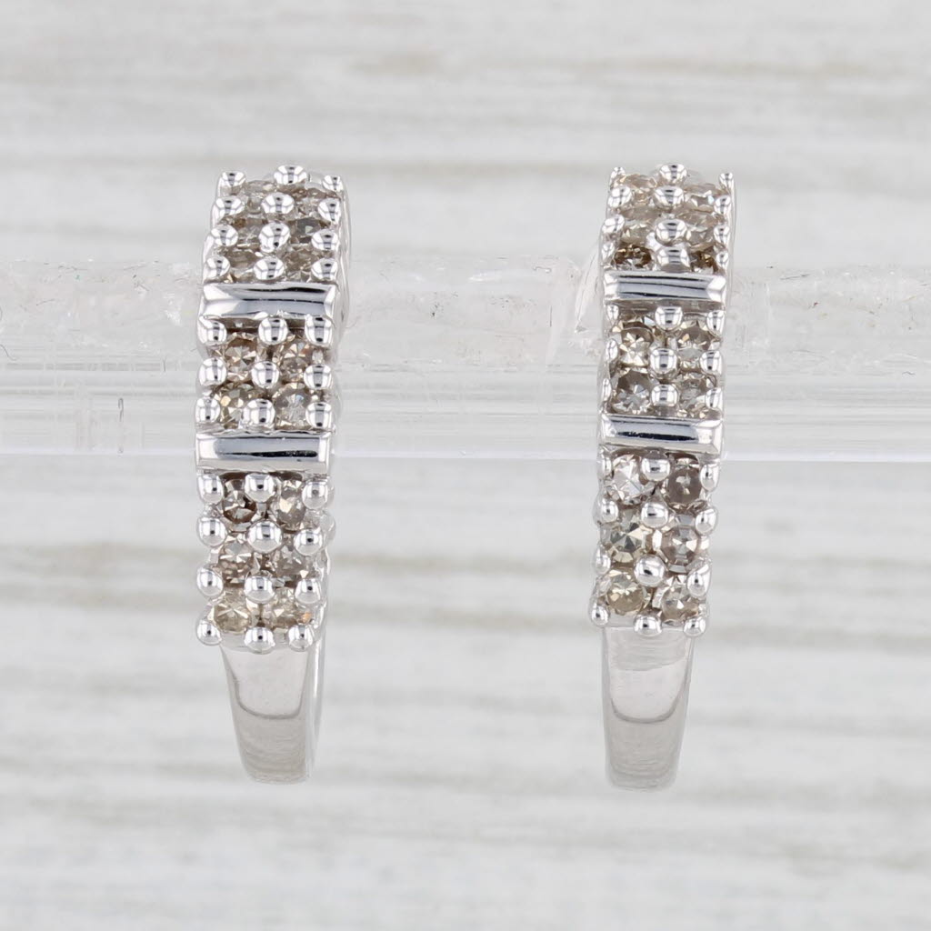 Light Gray 0.20ctw Diamond Hoop Earrings 10k White Gold Snap Top Round Hoops