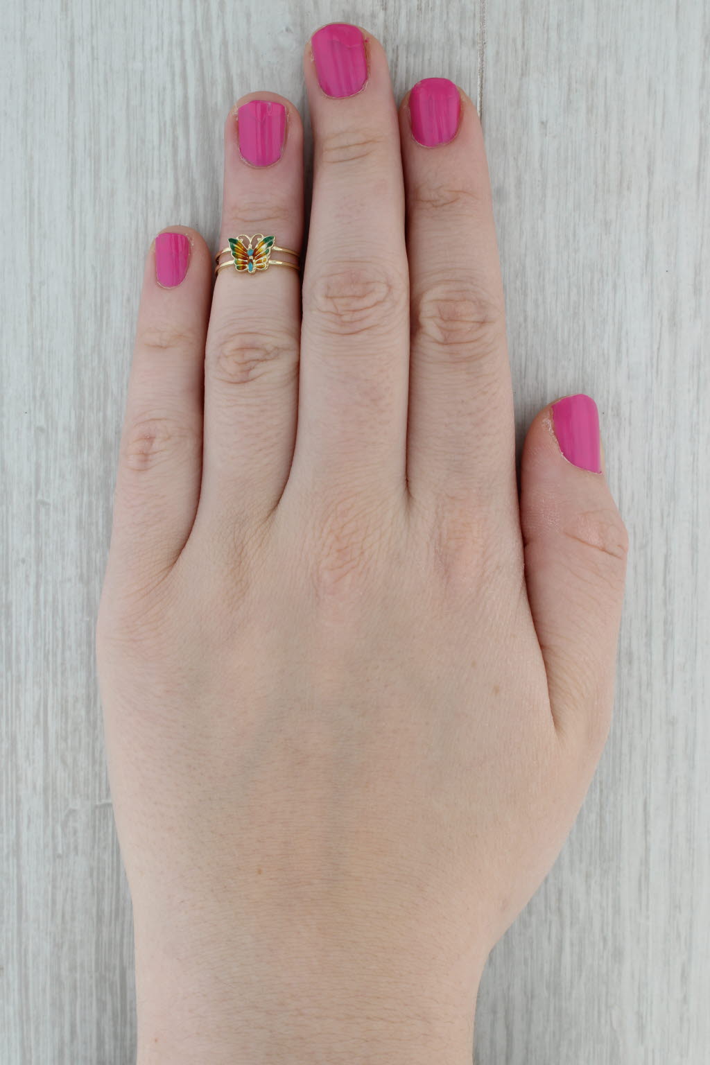 Dark Gray Colorful Enamel Butterfly Toe Ring 14k Yellow Gold Adjustable Size
