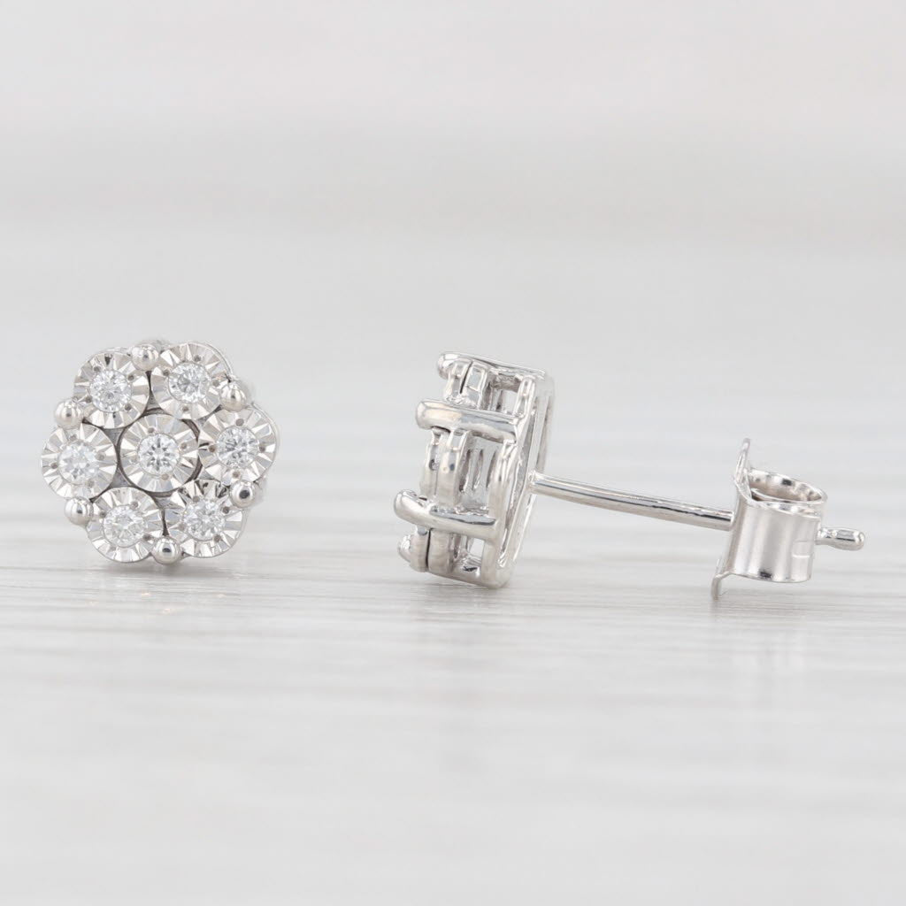 Light Gray 0.14ctw Diamond Cluster Flower Stud Earrings Sterling Silver