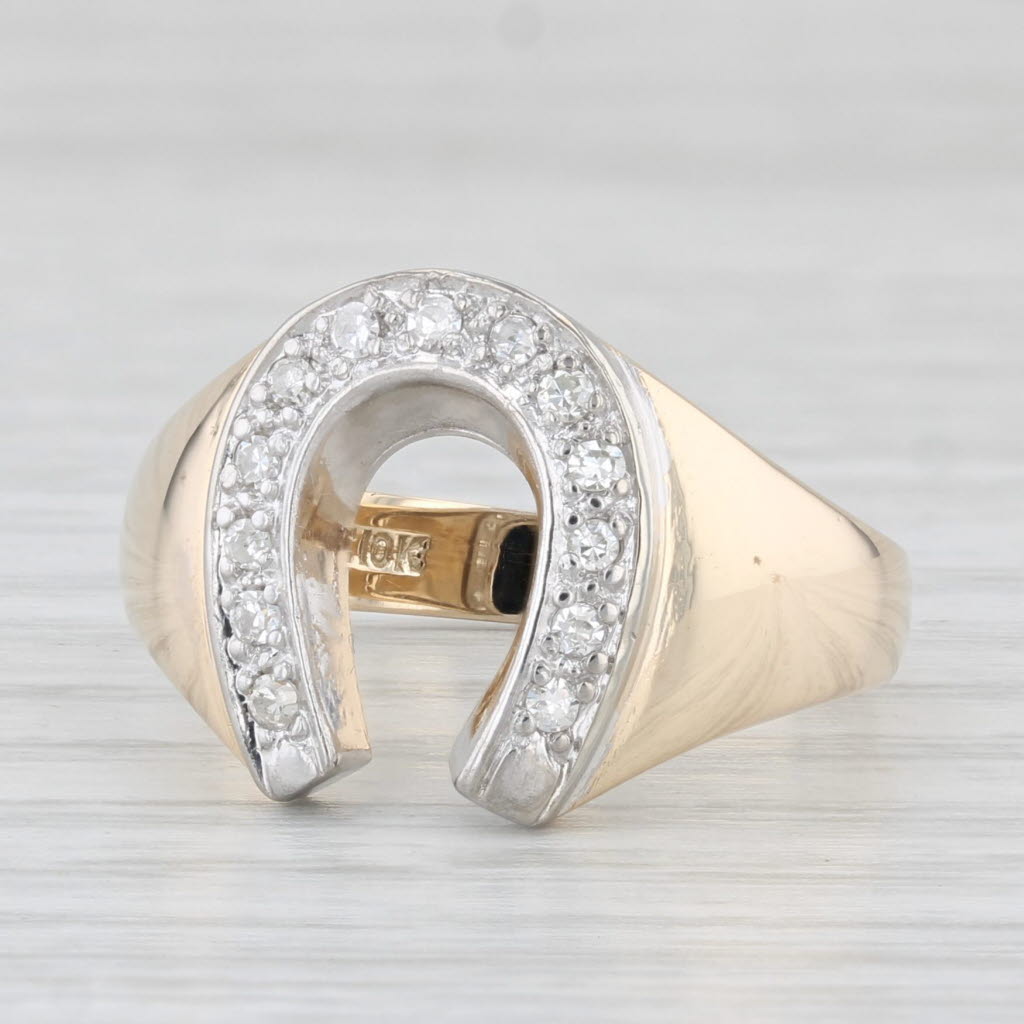 Light Gray 0.18ctw Diamond Horseshoe Ring 10k Yellow Gold Size 8.25 Luck Western