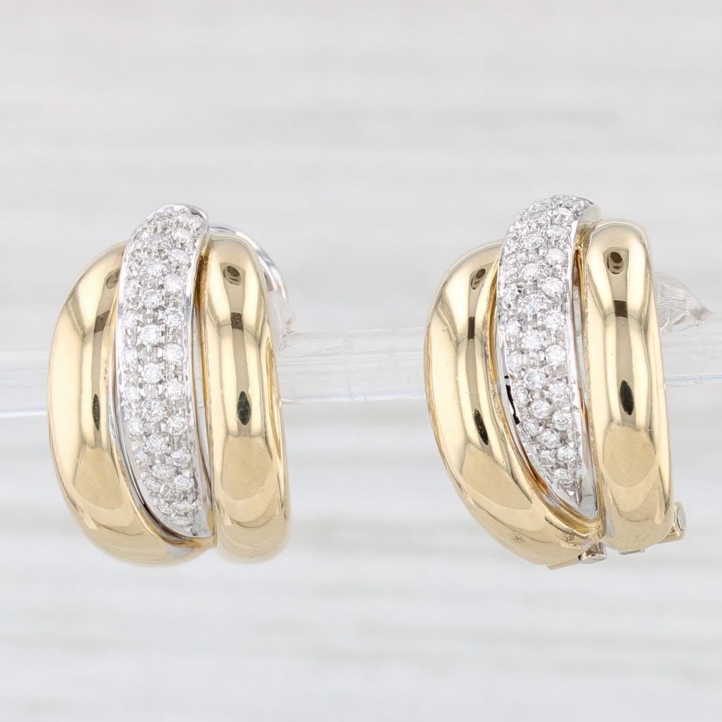 Light Gray Leo Pizzo 0.34ctw Diamond Drop Earrings 18k Gold Omega Backs Clip Ons