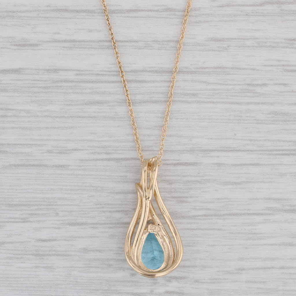 Gray 1.47ct Blue Topaz Teardrop Pendant Necklace 14k Yellow Gold 17" Rope Chain