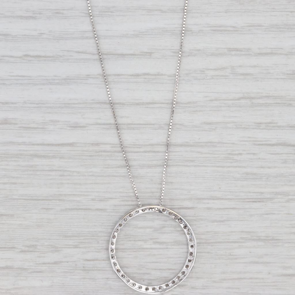 Light Gray 0.33ctw Diamond Eternity Circle Pendant Necklace 14k White Gold 18.75" Box Chain