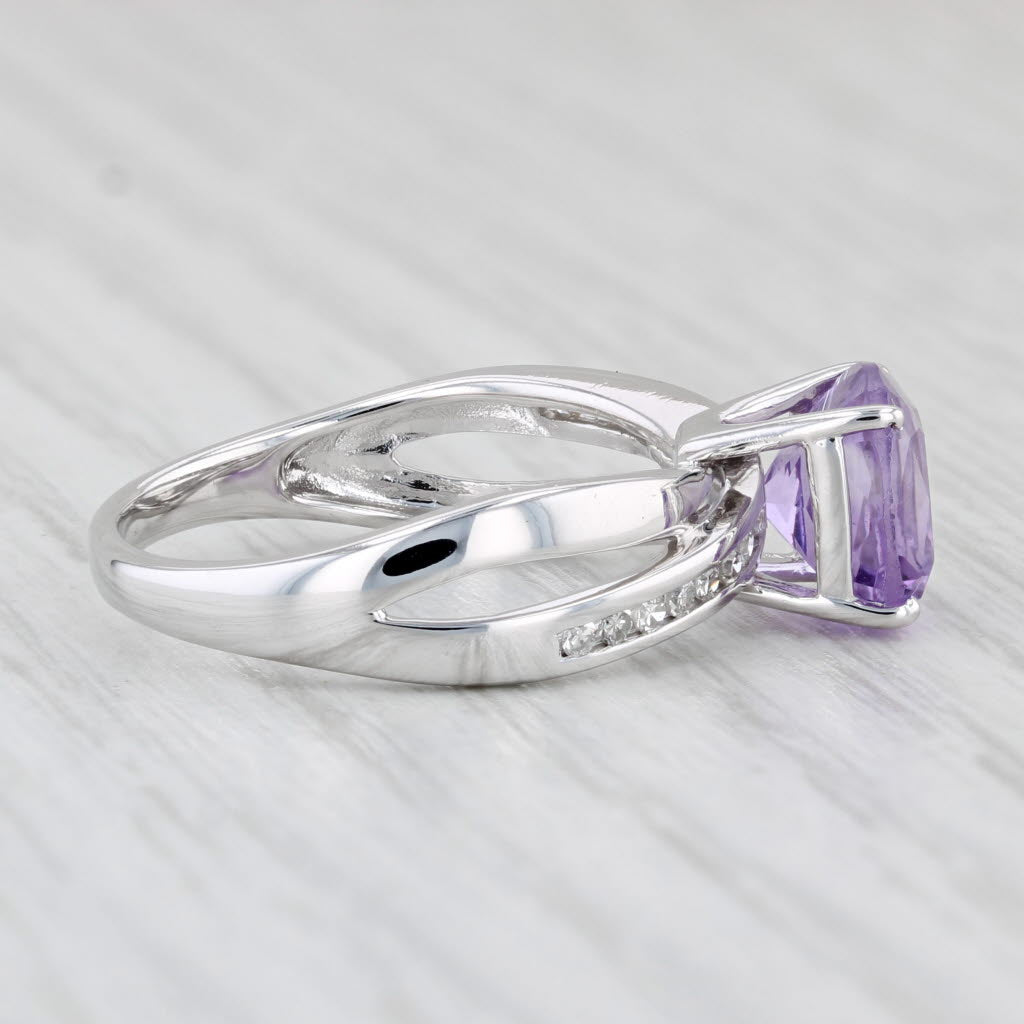 Light Gray 2.23ctw Cushion Amethyst Diamond Ring 14k White Gold Size 7.25