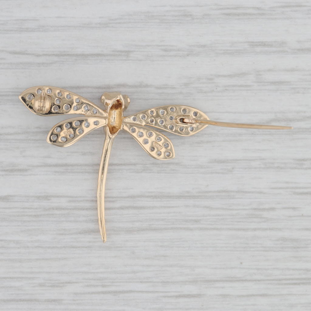 Gray 0.25ctw Diamond Ruby Dragonfly Brooch 14k Yellow Gold Pin