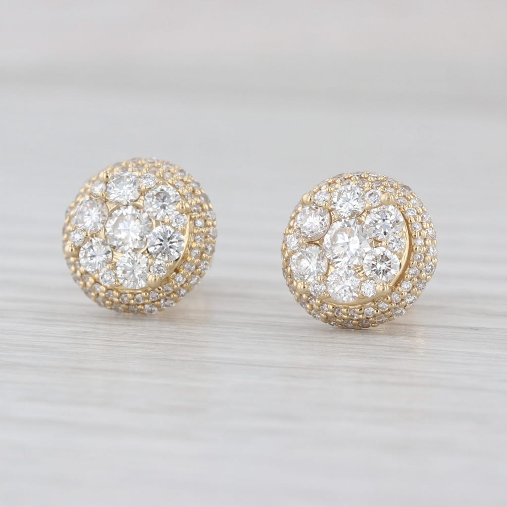 1ctw Diamond Cluster Halo Stud Earrings 14k Yellow Gold Screw Back Studs