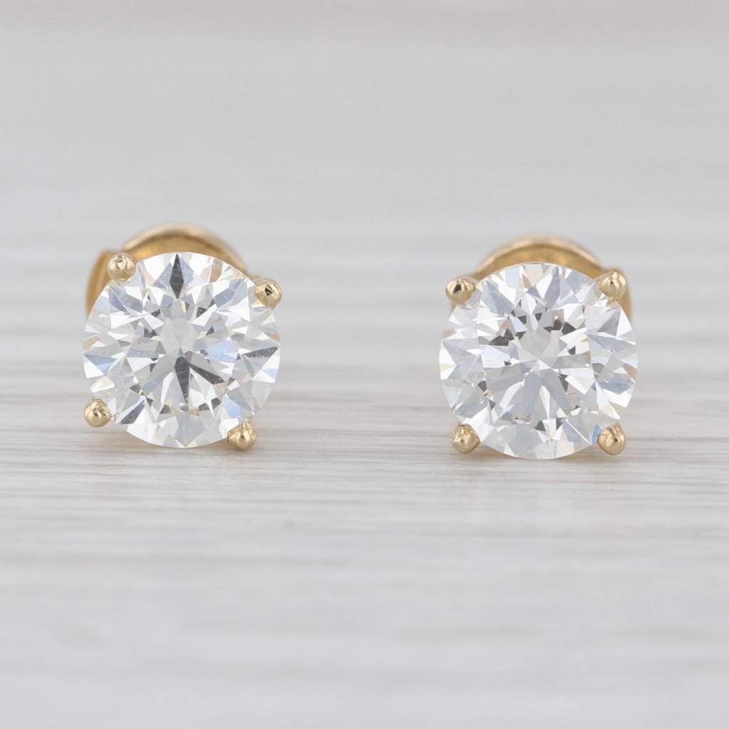 IGI 3.10ctw Round G VS1 Lab Grown Diamond Stud Earrings 14k Gold Secure Backs