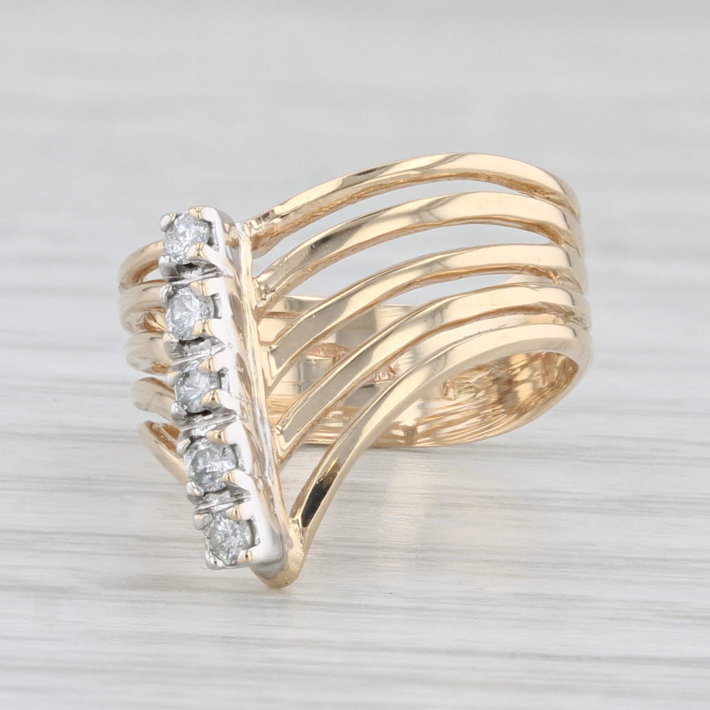 Light Gray 0.14ctw Diamond Journey Layered Band Ring 14k Yellow Gold Size 4