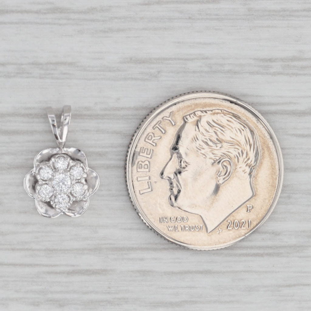 Gray Small Vintage Diamond Cluster Flower Pendant 14k White Gold