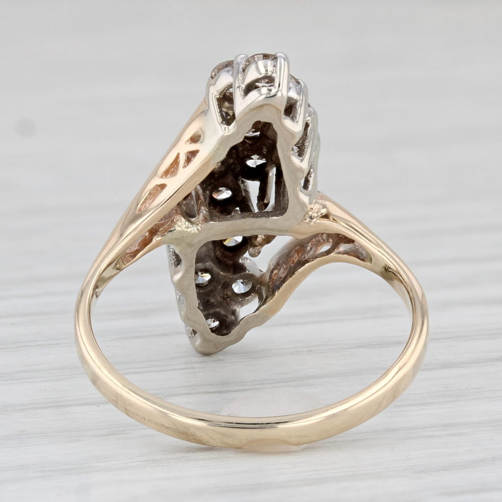 Light Gray 0.70ctw Diamond Cluster Ring 14k Yellow Gold Bypass Size 7.25 Cocktail