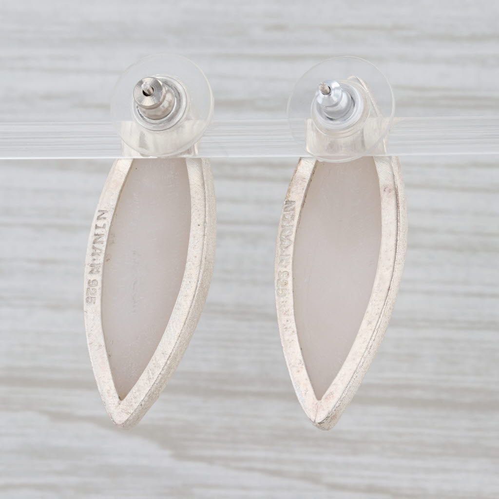 New Nina Wynn White Druzy Marquise Earrings Sterling Silver Statement Drops