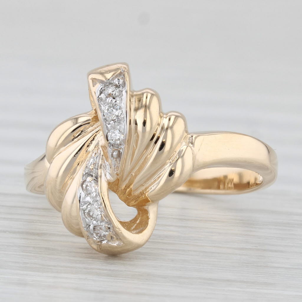 Light Gray Diamond Knot Ring 14k Yellow Gold Size 6