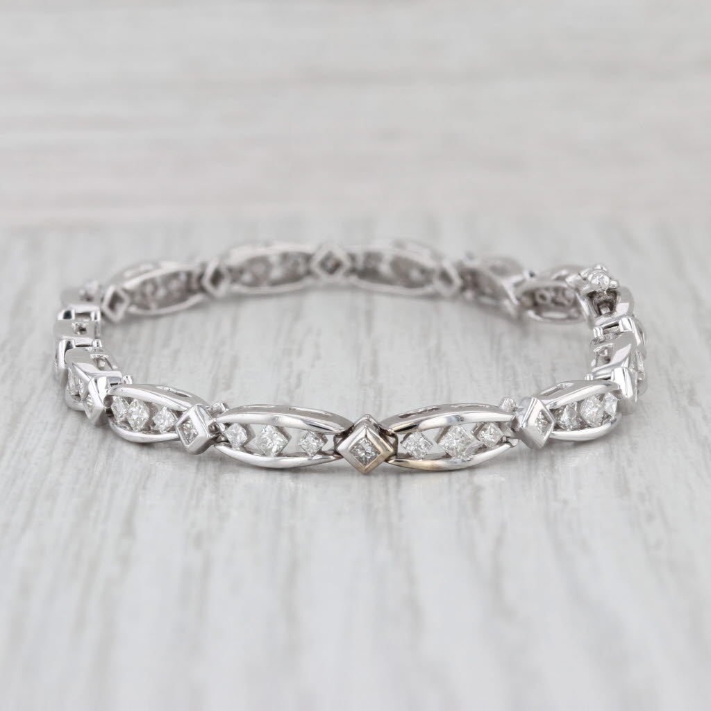 1.92ctw Diamond Bar Link Tennis Bracelet 14k White Gold 6.75" 4.4mm