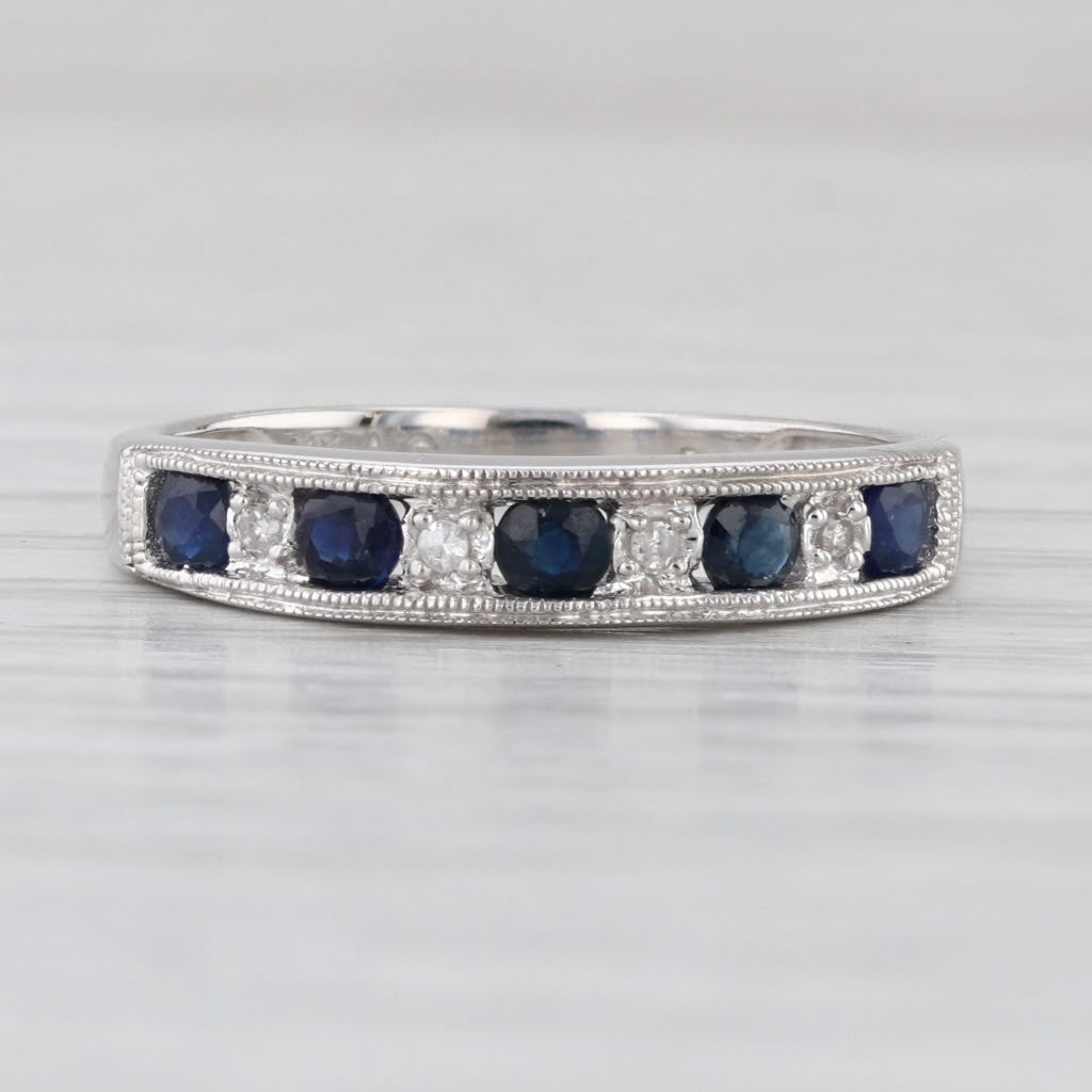 0.47ctw Blue Sapphire Diamond Wedding Band 14k White Gold Stackable Ring Sz 7.25