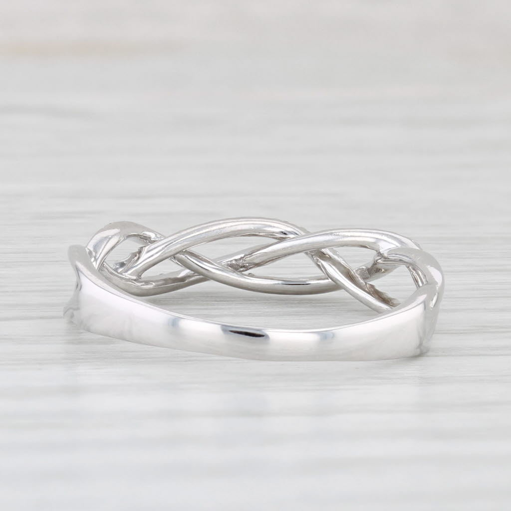 Light Gray 0.20ctw Diamond Woven Ring 10k White Gold Stackable Wedding Band Size 8