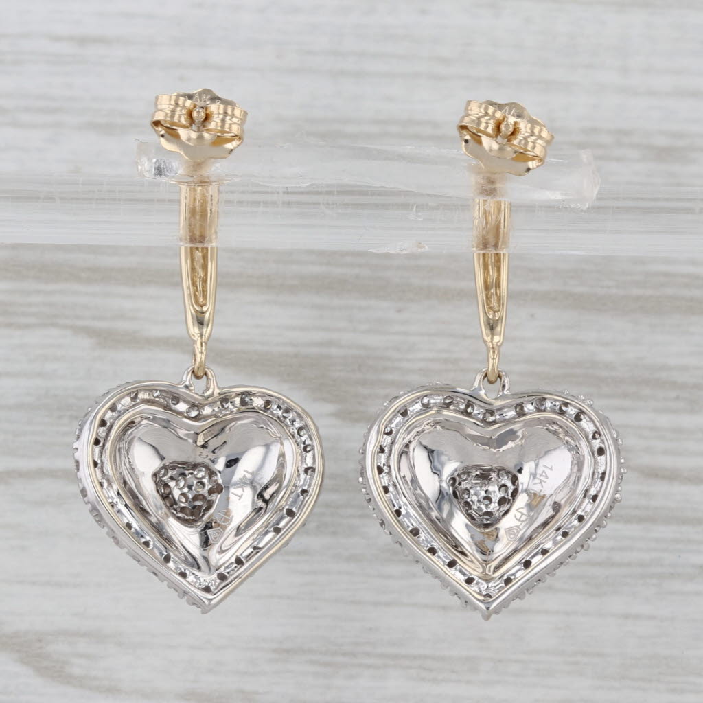 0.36ctw Diamond Heart Dangle Earrings 14k Yellow White Gold Pierced Drops