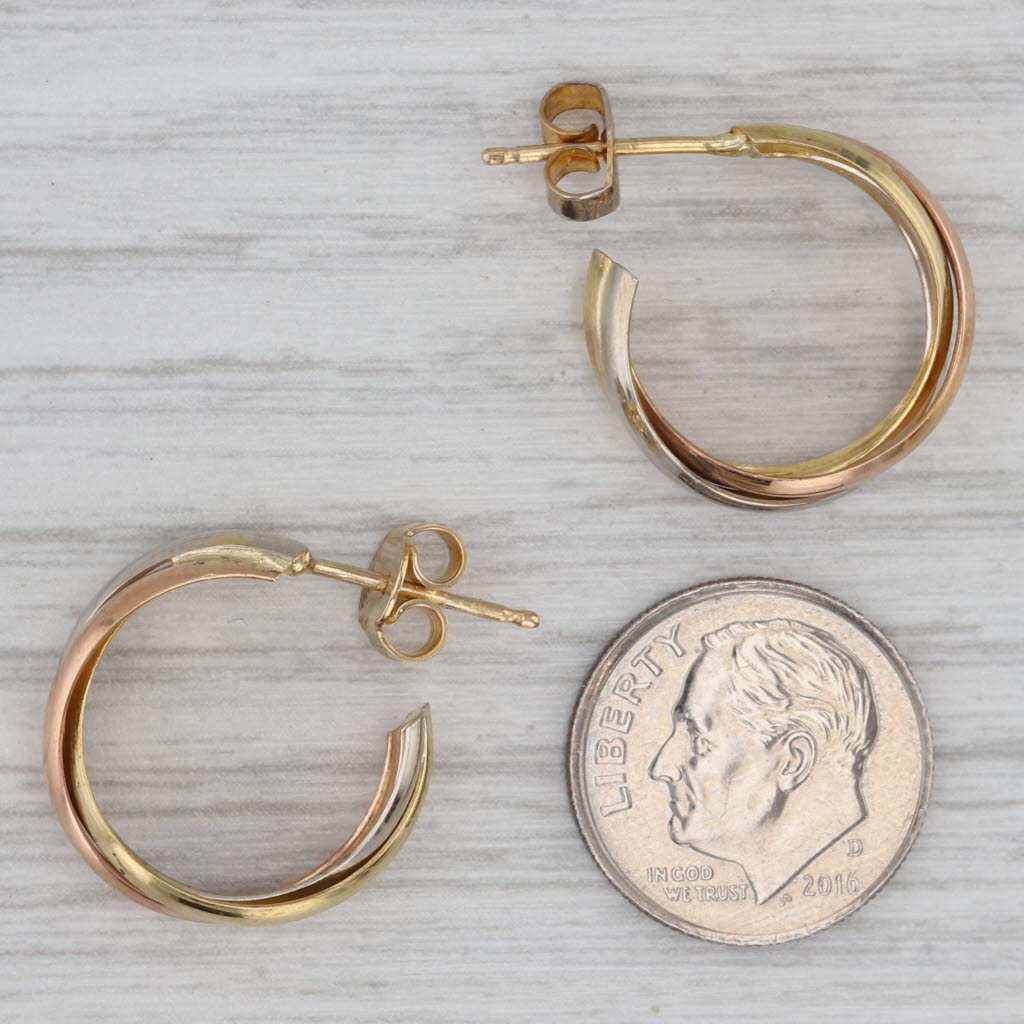 Gray Tri-Toned Woven Hoop Earrings 18k Yellow White Rose Gold 18.2mm