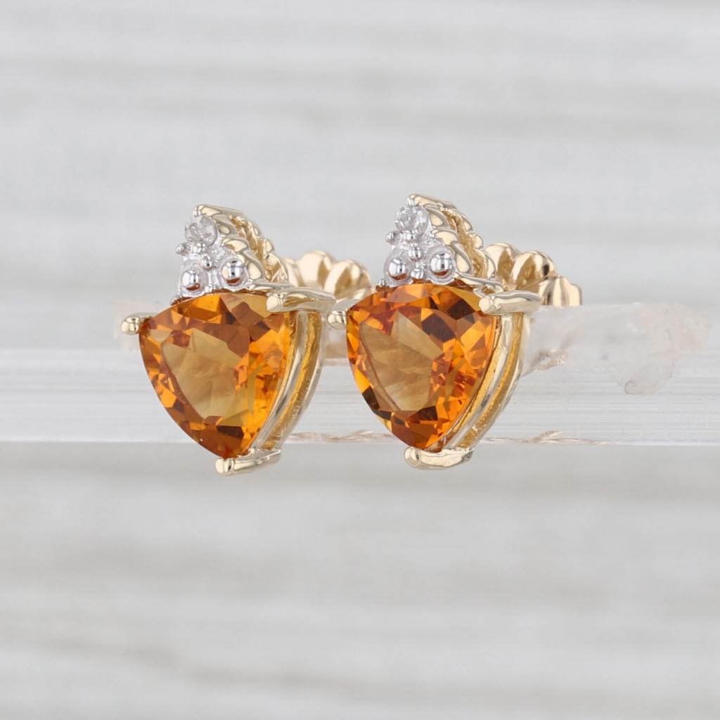 1.82ctw Citrine Diamond Stud Earrings 10k Yellow Gold Trillion Studs