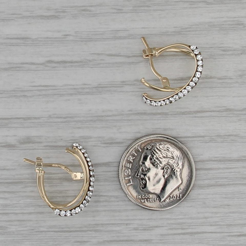Cubic Zirconia Crossover Hoop Earrings 14k Yellow Gold Snap Top Hoops