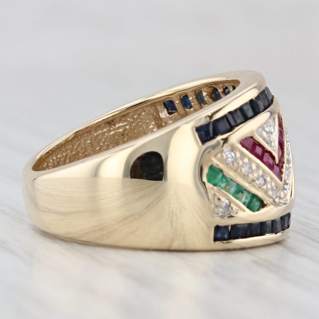 1.77ctw Gemstone Mosaic Ring 10k Yellow Gold Sz 7 Sapphire Ruby Emerald Diamond