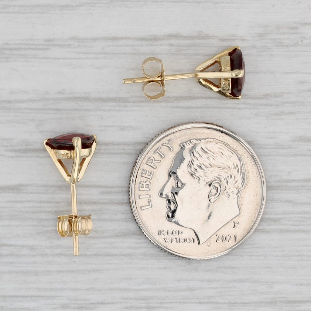 Gray 1.80ctw Trillion Garnet Solitaire Stud Earrings 10k Yellow Gold