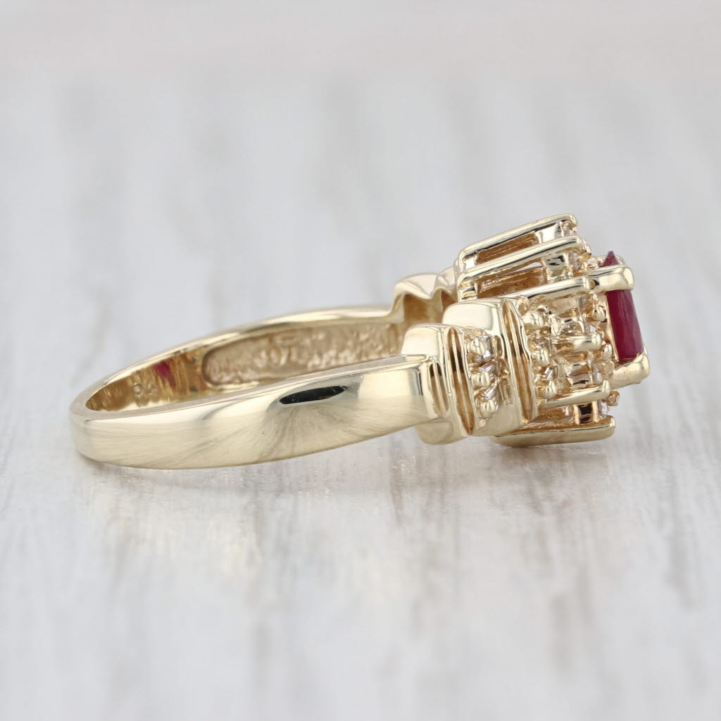 0.64ctw Ruby Diamond Halo Ring 10k Yellow Gold Size 6.75