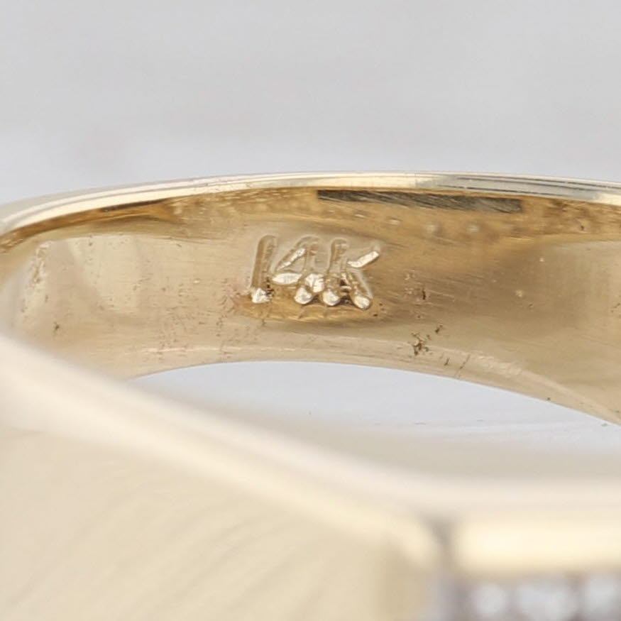 Light Gray Onyx Diamond Men's Ring 14k Yellow Gold Size 9.75