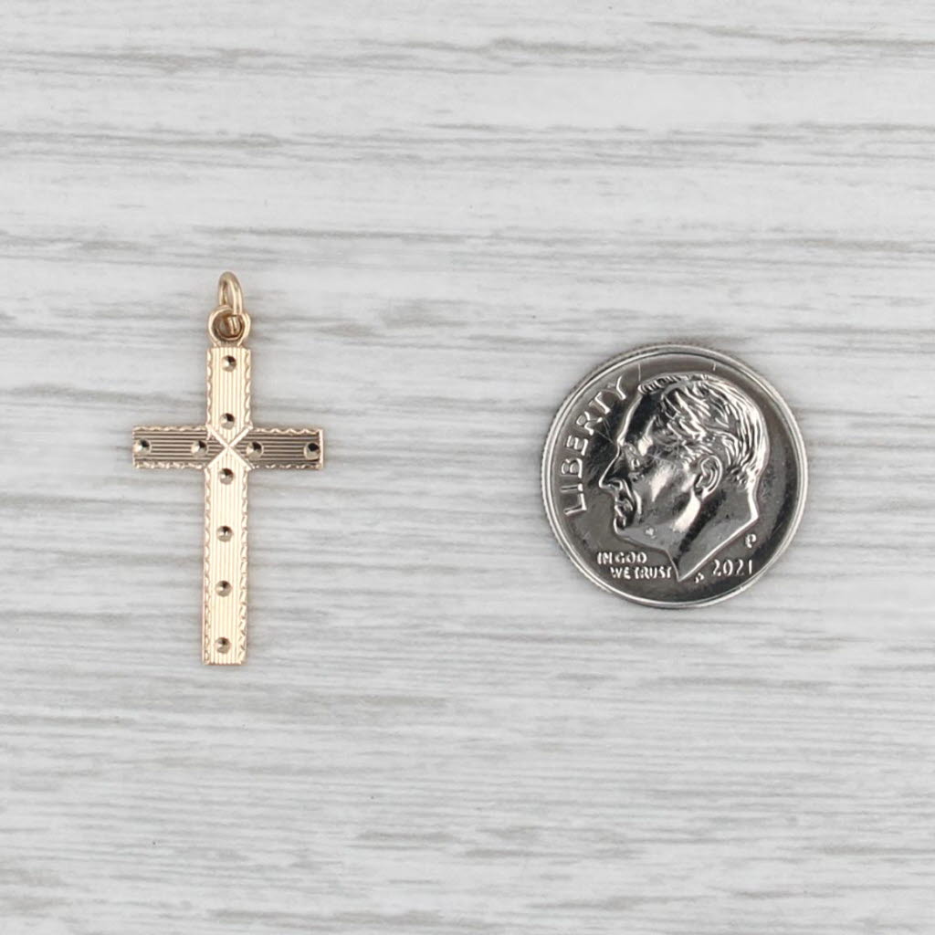 Vintage Etched Cross Pendant 14k Yellow Gold Estate Religious Jewelry